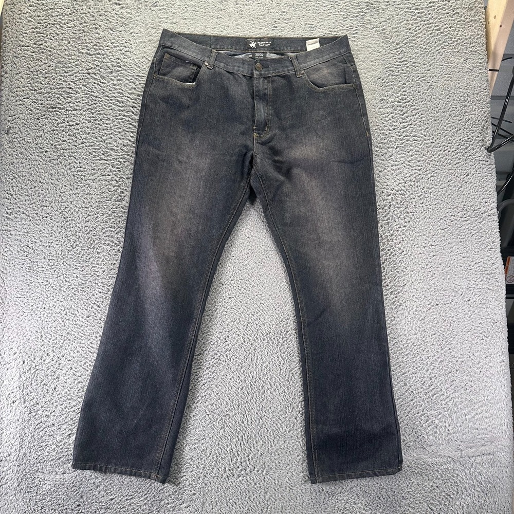 Beverly Hills Polo Club Jeans Mens 38x32 Black Cotton Denim Straight Leg Faded